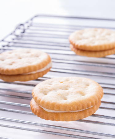 Delicious crackers isolated on whiteの写真素材
