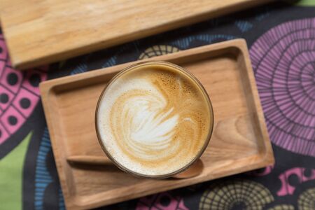 coffee on wooden trayの写真素材