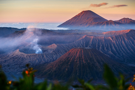 mount Bromo morning sunrise,famous travel location in Indonesiaの写真素材