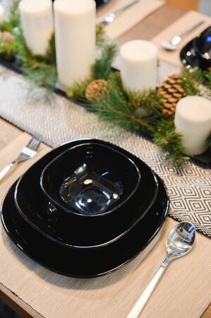 dinner table decoration design for Christmas celebrationの写真素材