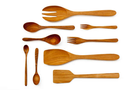 Wooden kitchen utensils and spatula and ladlesの写真素材