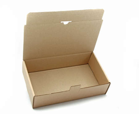 Open brown cardboard box isolated on white