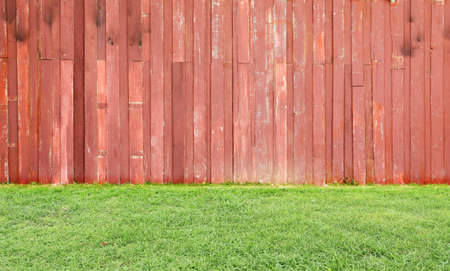Wooden background and grass groundの写真素材