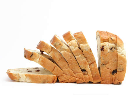 Sliced bread with raisin isolated on white backgroundの写真素材