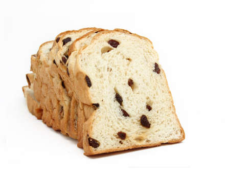 Sliced bread with raisin isolated on white background の写真素材