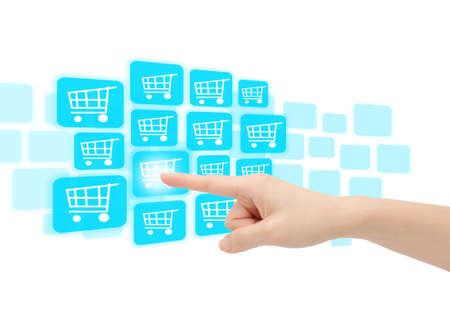 Online shopping, hand pressing buttonの写真素材