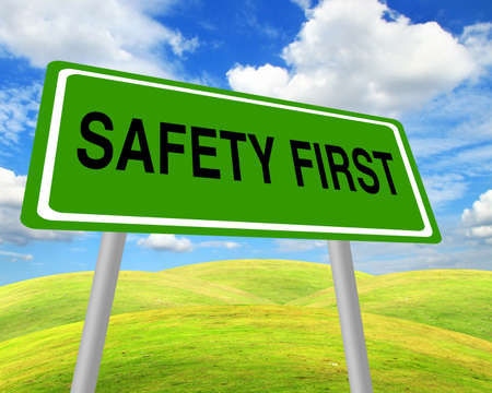 Safety first sign over environment fieldの写真素材