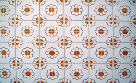 Detail of a typical Portuguese tiled wall with floral ornaments
