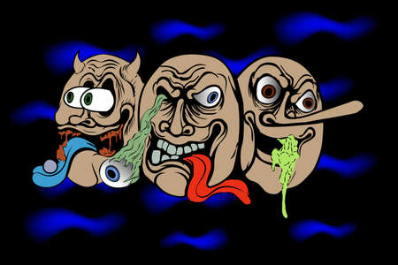 three headed devil drawing vector desgn.