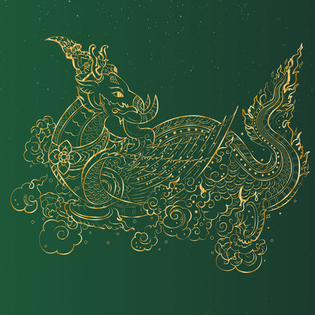 Mythical creature,Thai Pattern,Luxury Background.のイラスト素材