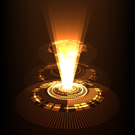 Vector light sources, concert lighting, stage spotlights set. Concert spotlight with beam, illuminated spotlights for web design illustration.のイラスト素材