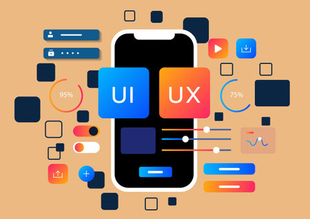 3D Vector illustration of flat style UI or UX design.のイラスト素材