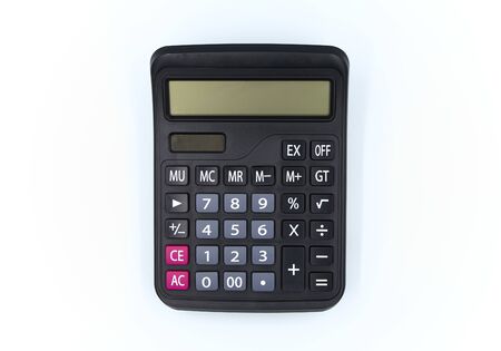 Calculator digital black isolated white background Electronic tools used for basic or complex arithmetic Usually small, portable, has a panel consisting of numbersの写真素材