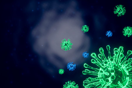 Microscope cells Coronavirus 2019 closes up, looking at the microscopy of virus cells, the concept of the outbreaking coronavirus of strains that are dangerous to humans. Epidemic medical health risksの写真素材