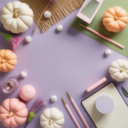 Aesthetic Halloween Office Flat Lay in Pastel Colorsの素材