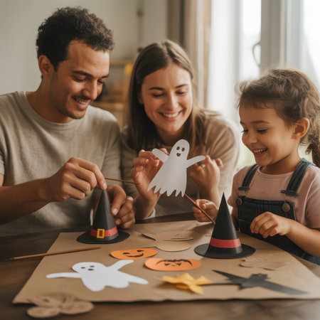 Creative Halloween Fun Family Making Spooky Decorationsの素材