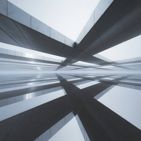 Futuristic Floating Architectural Structures in Minimalist Fogの素材