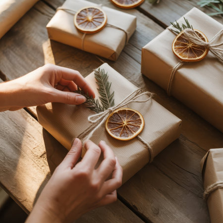 Handcrafted Eco Gift Wrapping with Dried Orange and Twineの素材