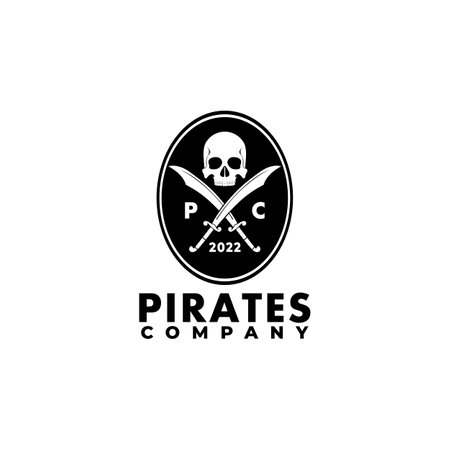 Pirate Emblem Logo With Skull and Crossed Sword Design Inspirationのイラスト素材
