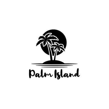 Palm island sun sea wave, for Holiday Vacation logo Iconのイラスト素材