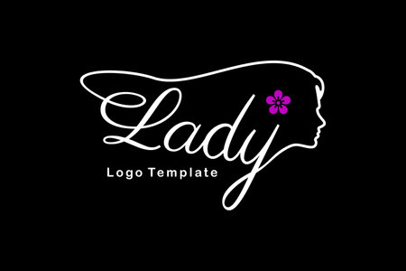 Lady Handwriting With Beautiful Woman Face Shape For Beauty Salon And Fashion Logoのイラスト素材