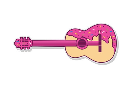 Guitar Shaped Cake With Pink Jam And Chocolate Sprinkling Colorful Vector Designのイラスト素材