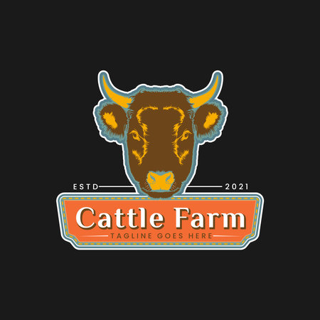 Cow Angus Bison Buffalo Farm Logo with Angus Cow Head Icon Design Inspirationのイラスト素材