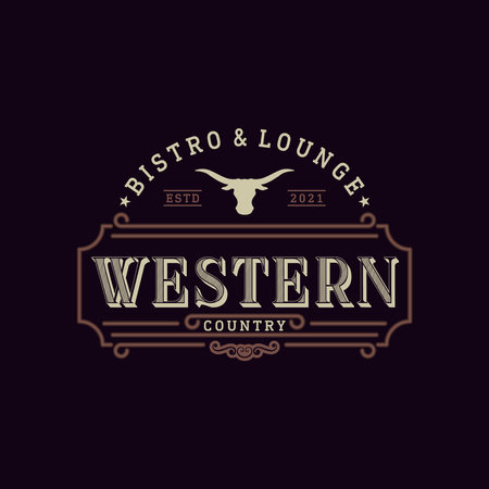 Vintage Emblem For Western Bar or Restaurant With Long Horn Icon Logo Design Inspirationのイラスト素材