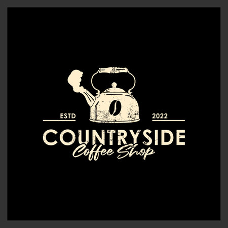 Vintage Kettle Boiler Cauldron With Coffee Bean Icon For Country Coffee Shop Logoのイラスト素材