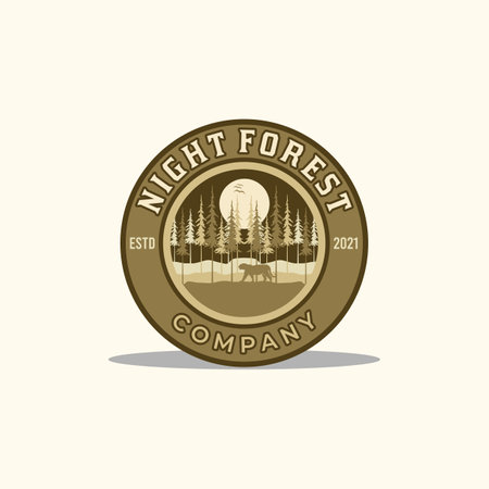 Pine Forest Logo With Tiger Silhouette Vector Design Inspirationのイラスト素材