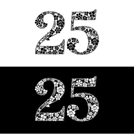 number 25 logo composed of flowers and plantsのイラスト素材