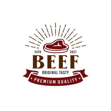Steak Beef Logo Emblem, Restaurant Beef Design inspirationのイラスト素材