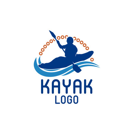 Kayak boat paddle pedal, silhouette of river stream kayaker logo designのイラスト素材