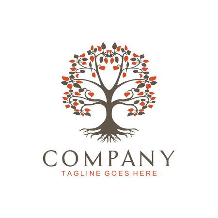 Tree of Life, oak banyan leaf and root seal emblem stamp logoのイラスト素材