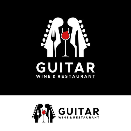 Guitar Fork Knife Live Music Concert With Two Guitar heads For Bar Cafe Restaurant Nightclub Logoのイラスト素材