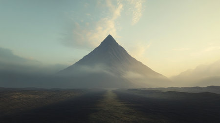 a large single mountain on a beautiful horizon suitable for wallpaper or backgroundの素材