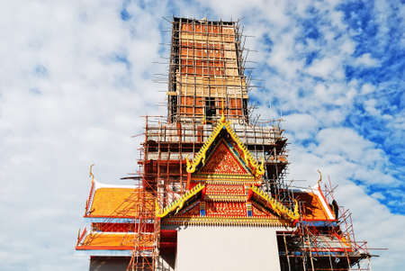 Renovated temple with Cloudy sky dayの写真素材
