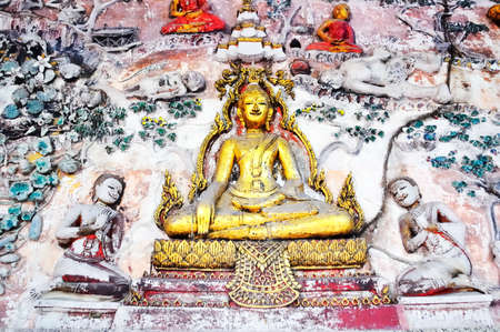 Sculpture Lord Buddha  on wallの写真素材