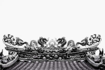 Black and white chinese dragon isolated on white backgroundの写真素材