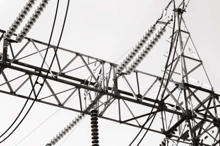 Black and white high voltage insulator on power plantの写真素材