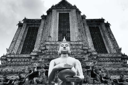 Black and white Standing Buddhaの写真素材