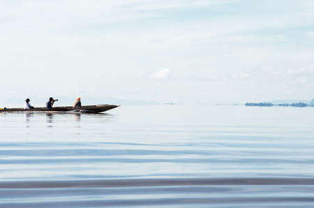 Beautiful water scape scene with travelerの写真素材