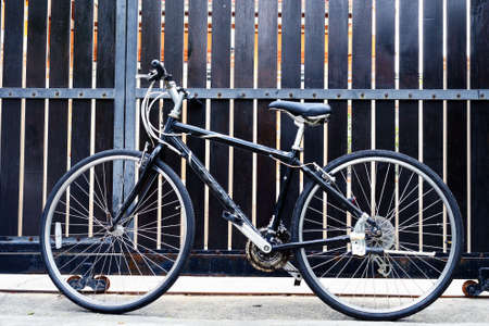 Bicycle on steel door background