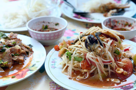 Papaya salad with Spicy minced porkの写真素材