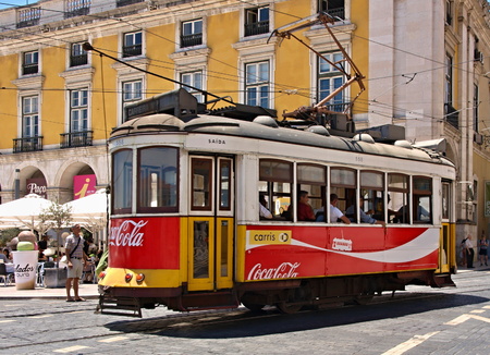 Tram on Praca de Comercio Tram on Praca de Comercio