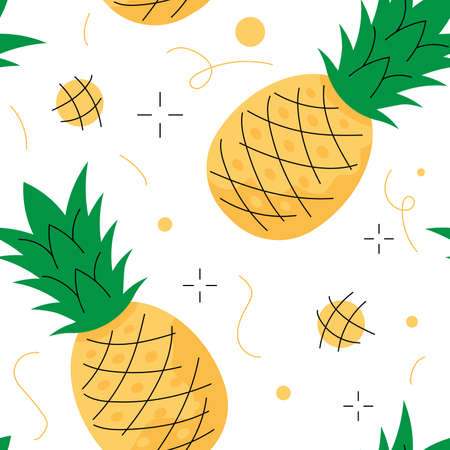 Pineapple seamless pattern. Stylized pineapple on white background.