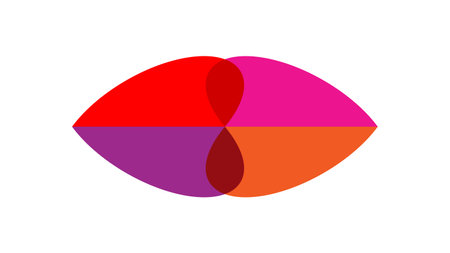 Abstract lips. Lip shape consisting of different shapes. Abstract image of bright lips: orange, pink, red. Modern art illustration. Concept for logo, postcard, sticker.のイラスト素材