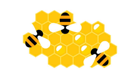 Bees and honeycombs. Stylized bees in a modern flat style.