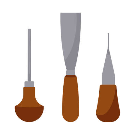 Set of Wood carving tool. Wood carving tools. Hobbies, hobby, carpentry, crafts.のイラスト素材