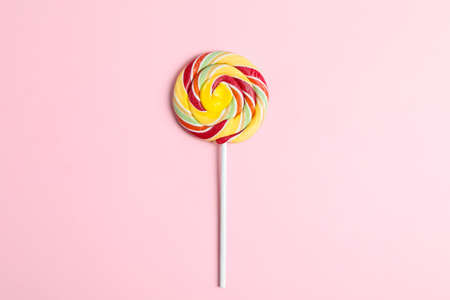 Sweet candy with space for text on color background, top viewの写真素材